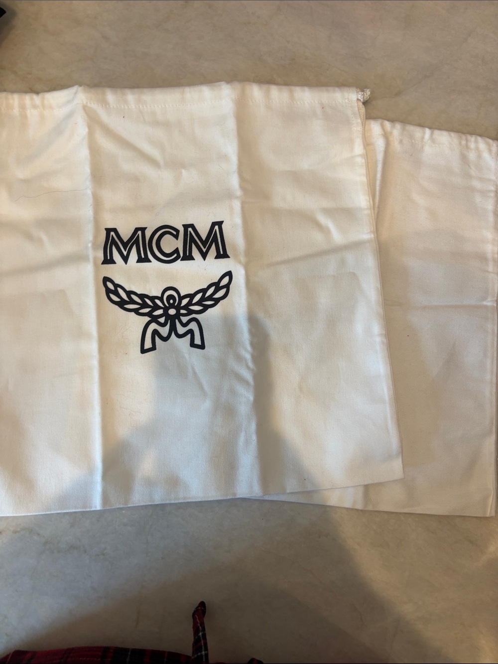 MCM 14x13.5 2piece White Dust Bag with Black Logo - MCM